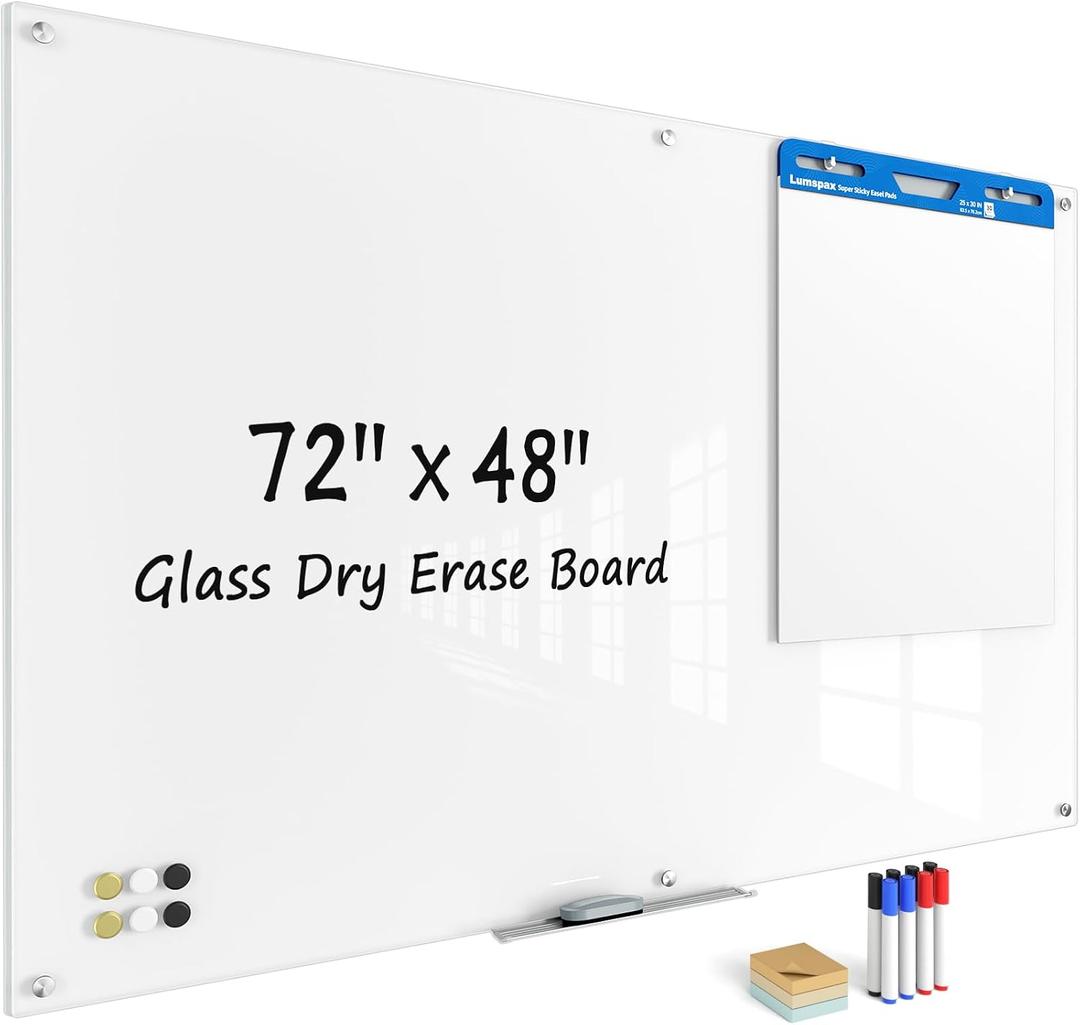 Large Glass Whiteboard, Enhanced Magnetism Glass Dry Erase Board for Wall, 72" x 48" Magnetic Pure White Tempered Glass Board, 6' x 4' Big White Board for Home, Office, School