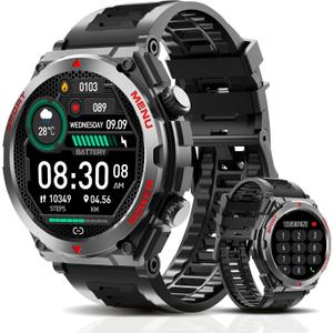 Military Smart Watch, 1.52-Inch Smartwatch with Text and Call, 24/7 Heart Rate Sleep Monitor, Blood Oxygen, and Activity Trackers - Compatible with iPhone and Android, for Men and Women (Black)