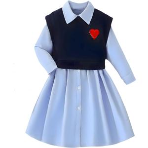 JE Sterguard Little Girls Clothes Size 3T-12 Girl Cotton Long Sleeve Dresses 2 Piece Outfits for Kids (8 Years, Light Blue)