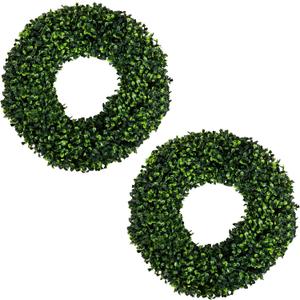 Pure Garden 16.5-Inch Boxwood Wreath Set of 2 - Round UV Resistant Artificial Spring, Winter, Fall, or Summer Wreath - Indoor/Outdoor Summer Wreaths for Front Door