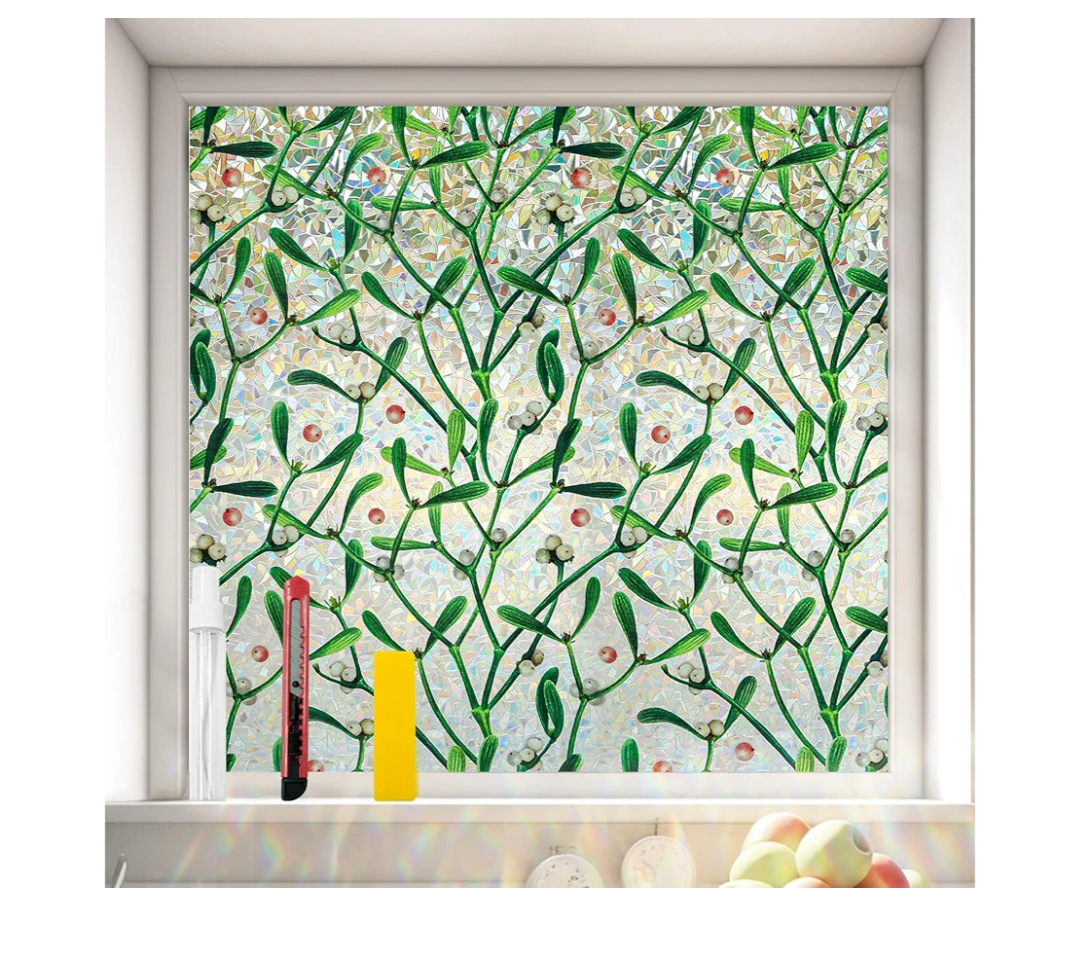 Window Privacy Film Stain Glass Window Film Rainbow Window Film Window clings Non-Adhesive Reusable Decorative for Room (Mistletoe Rainbow, 35.4 x 78.7 in)
