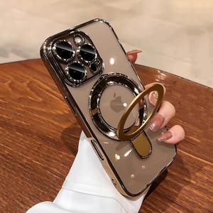 LXK Magnetic Invisible Stand for iPhone 16 Pro Case 6.3" Compatible with MagSafe, Military-Grade Protection, with Camera Protector, Clear Scratch-Resistant Back Cover for iPhone 16 Pro,Desert Titanium