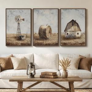 Framed Neutral Farmhouse Wall Art for Living Room, Set of 3 20x30 In