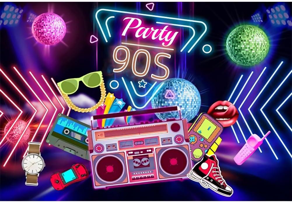 5x3ft 90's Party Backdrop for Photography Disco Theme Neon Dancing Prom Background for Music Club Birthday Party Decor Banner Photoshoot Studio Props (NWH22569)