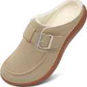 JOINFREE Womens Fuzzy Slippers Cozy Wide Mules Adjustable Diabetic Slippers Warm Memory Foam House Clogs Slipper Indoor Outdoor Potato Shoes for Edema Swollen Feet (Taupei, 8 Wide)