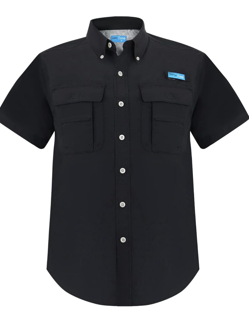 Men's UV UPF 50+ Fishing Shirts for Men Sun Protection Breathable Fast Dry SPF Hiking Short Sleeve Shirt, Large