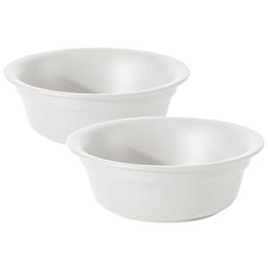 Havniva Ceramic Set of 2 Dog Bowls, 2pcs Basic 1.8 Cup Food or 12.5 oz Water Dishes for Small Dogs, Wide Opening Rounded Edge (2 Bowls, Matt White)