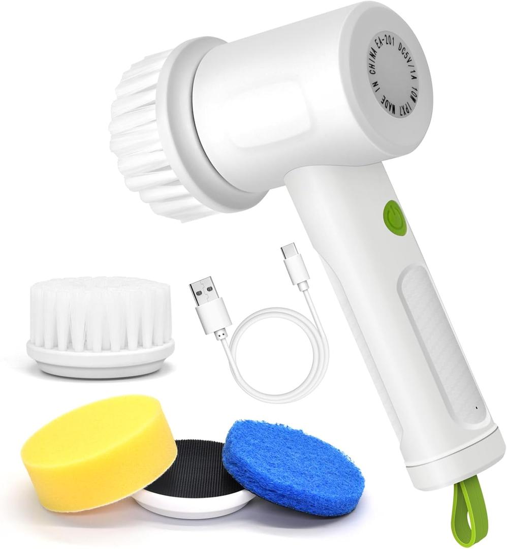 Electric Spin Scrubber Cordless - 330 RPM Power Scrubber for Bathroom, Kitchen, Tile & Grout Cleaning - IPX7 Waterproof with 3 Brush Heads, Type-C Fast Charging, Lightweight for Shower, Sink, Car