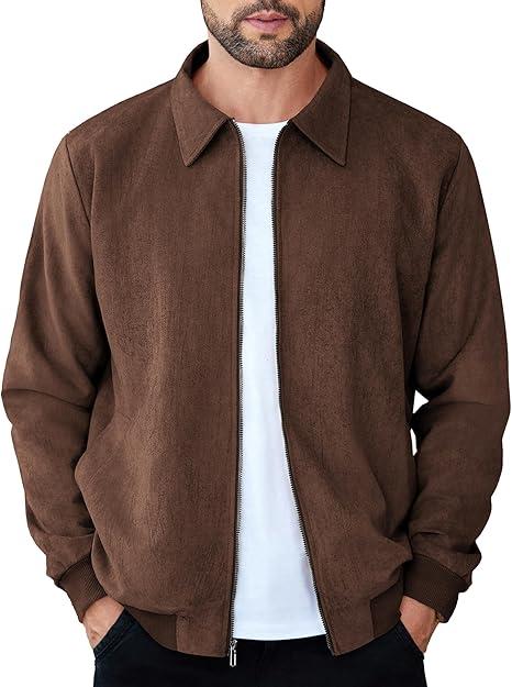 COOFANDY Men's Faux Suede Jacket Zipper Biker Coat Stylish Bomber Jacket Full Zip Jackets  3X-Large