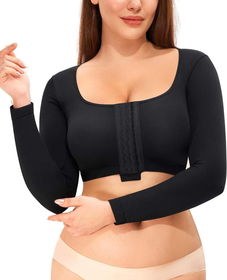 Nebility Arm Compression Sleeve Women Arm Shaper Post Surgery Post Surgery Front Closure Bra (Large, Black)