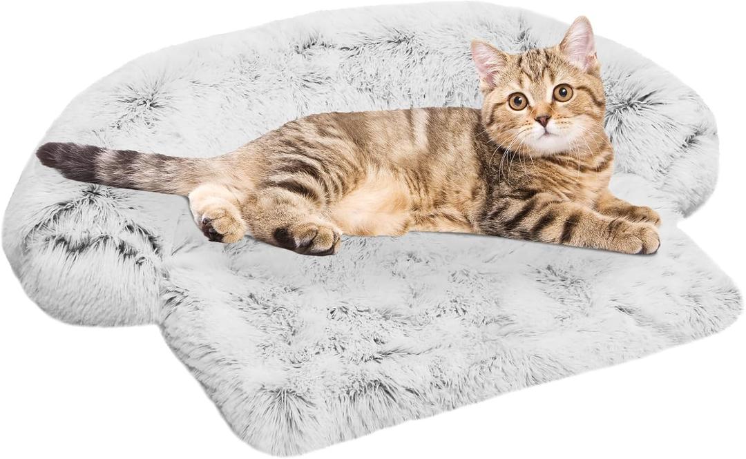 Calming Dog Bed Fluffy Plush Dog Mat for Furniture Protector with Removable Washable Cover for Large Medium Small Dogs and Cats (XS (31"x23.5"x5"), Light Grey)