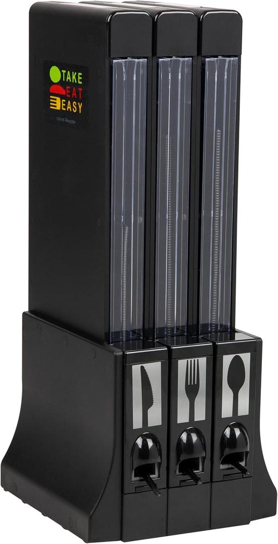 Mind Reader Utensil Dispenser, Silverware Organizer, Plastic Fork Spoon Dispenser, Kitchen, 10.25" L x 10.75" W x 24.5" H, Black