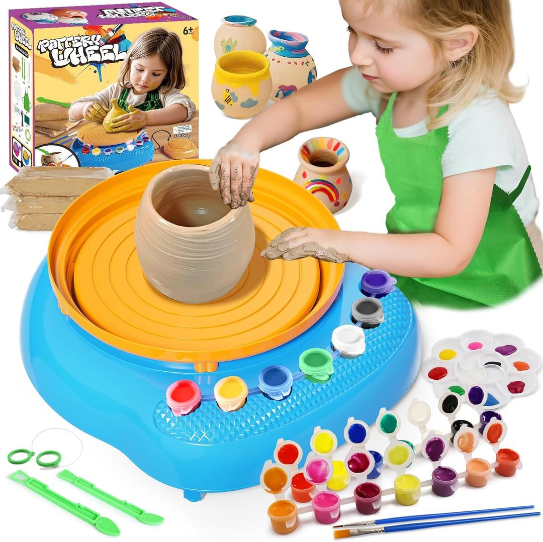 Vinkp Pottery Wheel for Kids - Complete Pottery Painting Kit Arts and Crafts for Kids Ages 8-12 with Air Dry Clay Art Supplies for Girls Boys Toys Birthday Gifts Blue, Medium