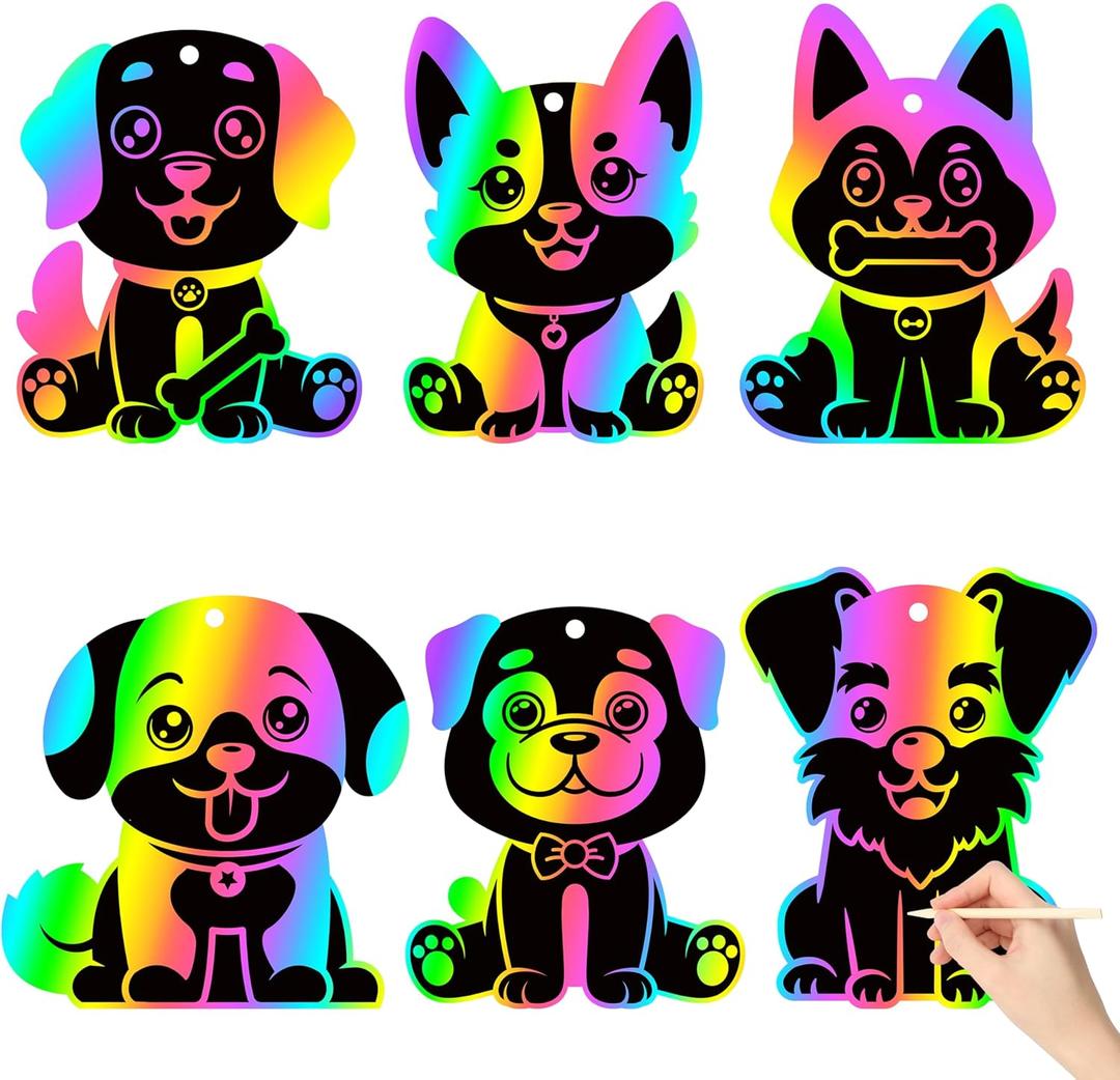 CY2SIDE Puppy Animal Color Scratch Bookmarks, DIY Dog Scratch Card for Birthday Party Decors, Puppy Dog Pet Magic Art Rainbow Color Paper Cards for Birthday Party Supplies
