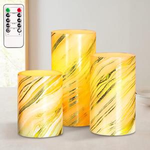 Silverstro Bronzing Marble Flameless Candles Flickering Real Wax Modern Style Battery Operated with Remote - Bedroom Party Room Christmas Decor - Set of 3