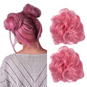 iLUU Pink Hair Bun Extensions Hairpiece Wavy Curly Messy Donut Chignons Hair Piece Wig Hairpiece Wig Hair Buns for Girl Women Lady 2pcs/package 2311#