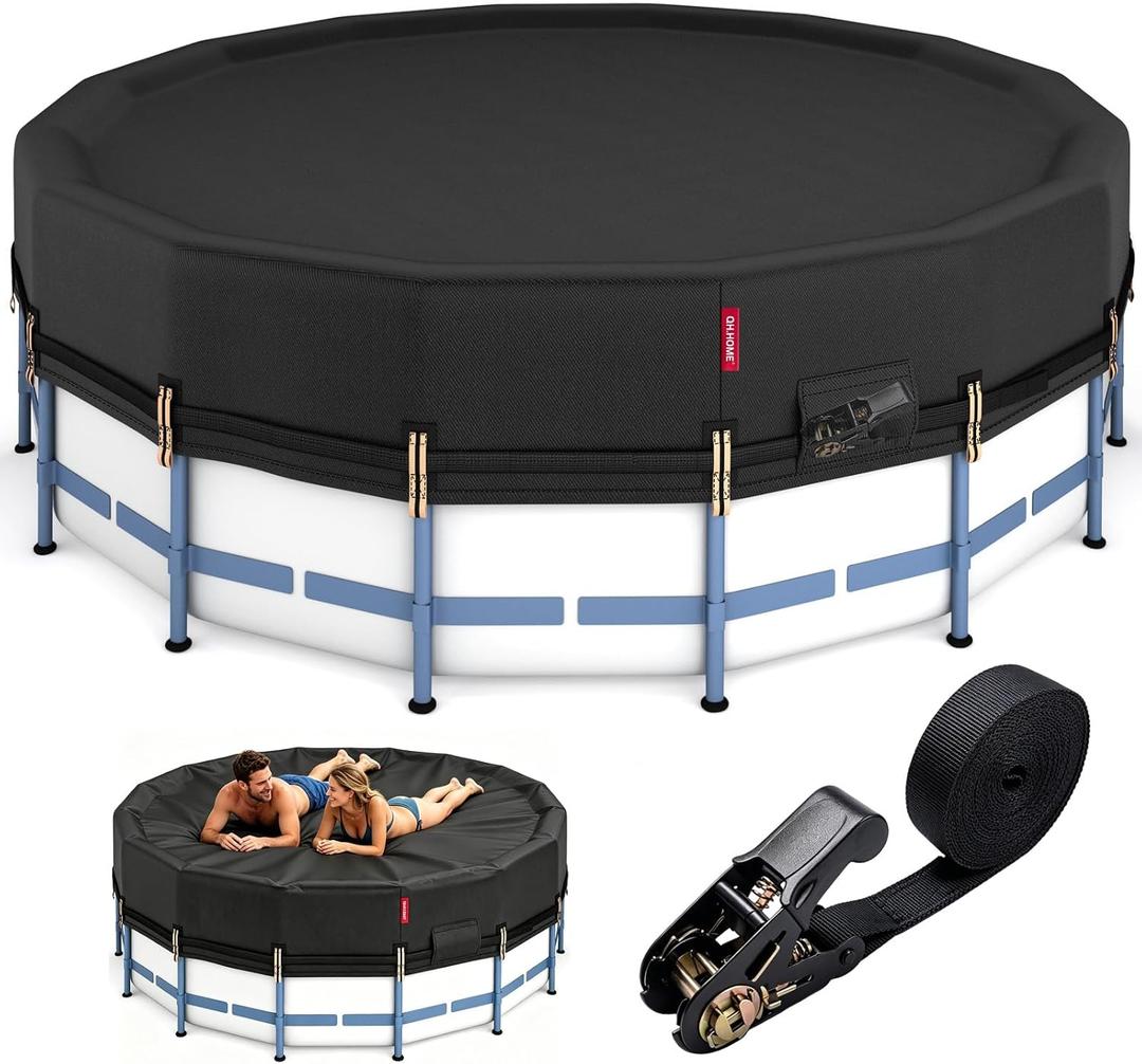 QH.HOME 28Ft Winter Pool Cover,Windproof Ratchet Straps&Thick Fabric