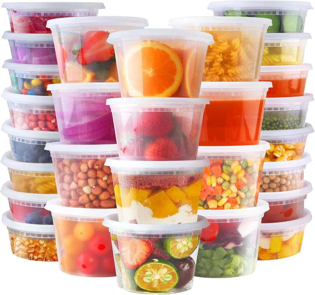Deli Containers with Lids 50 Sets - Pint Plastic Soup Containers 16oz 8oz Clear Food Storage Containers with Lids Leakproof, Reusable Take Out for Restaurant, Microwave/Freezer/Dishwasher Safe