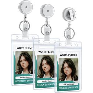 Uniclife 3 Pack Translucent Retractable Badge Reel with Swivel Alligator Clip Heavy Duty Retractable Keychain with Stainless Steel Spring Coil Strong ABS Casing with Waterproof Clear Badge Holder