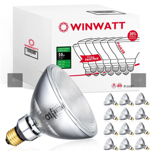 WinWatt PAR38 Flood 25-Deg. 39W, 12-Pack 50W Eq. EcoPAR Halogen Light Bulb E26 Dimmable 2900K CRI100 120V (Count of 12)