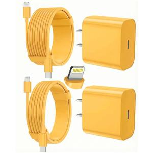 FEEL2NICE iPhone Charger Fast Charging 2 Pack Type C Wall Charger Block with 2 Pack [6FT&10FT] Long USB C to Lightning Cable for iPhone 14/13/12/12 Pro Max/11/Xs Max/XR/X,AirPods Pro,Yellow
