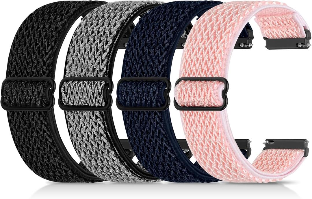 4 Pack 22mm Elastic Bands Compatible with Garmin Venu 3/2, Vivoactive 4 (45mm), Garmin Forerunner 570 (47mm)/255/265/945, Amazfit GTR 4/3/2, Smartwatch Band for Amazfit Bip 6/5, Amazfit Balance (Black+Gray+Blue+Pink)