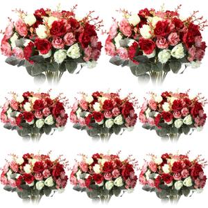 Geosar 8 Pcs Rose Artificial Flowers Fake Flowers Bouquet 21 Heads Silk Faux Floral Bundles with Stem for Home Bridal Wedding Arrangements Table Centerpieces Party Decor (Mixed Colors)