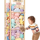 Mallify Stuffed Animal Storage, 54 Inch Wooden Stuffed Animal Zoo with Brake Wheels, Large Capacity Plush Toy Organizer for Nursery Playroom Bedroom