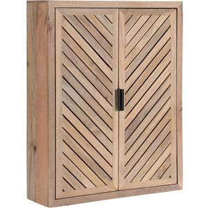 Mezzeta Decorative Modern Two-Door Floating Bathroom Cabinet; 22 x 7 x 28; Natural Wood; Decorative Solid Mango Wood Over The Toilet Storage Cabinet with Slatted Chevron
