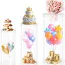 3pcs Cylinder Pedestal Stand for Parties, Pedestal Cake Stands, Cylinder Stand for Party, Display Stand Dessert Table Display Pillars, for Baby Shower Wedding Birthday Event Decor, Transparent