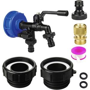 TMOK 275-330 Gallon IBC Tote Tank Adapter,3-Size,2.44" Fine、2 "Fine, and 2" Coarse Thread,1/2“ x 3/4” x 3/4" Brass Hose Faucet With Garden Hose Connector