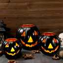 Tujoe 3 Sets Halloween Metal Jack O Lanterns Pumpkin with 3 LED Candles with Black Creepy Cloth Decoration Bundle Rustic Indoor and Outdoor Decor