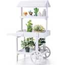 Hanaive Flower Cart Display Stand with Wheels for Bridal Shower Baby Shower Party Large Country Market Vintage Wooden 3 Tier Rolling Table Cart for Display Flower Candy Party Favors and Crafted Items