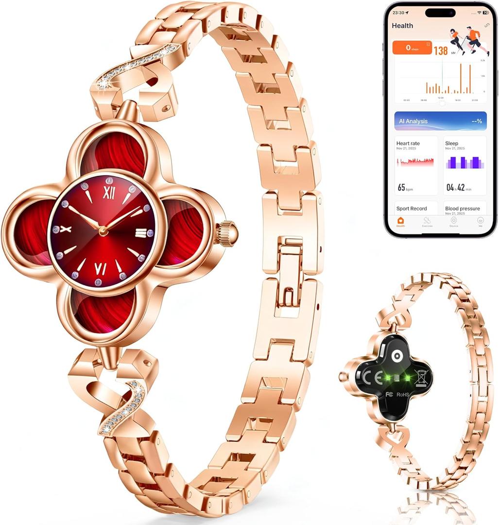 Gold Watches for Women, Luxury Casual Fashion Women's Wrist Watches with Smart Notifications, 24/7 Blood Pressure/Sleep/Heart Rate/Sport Monitor, IP68 Waterproof Women's Smart Watch with Free APP