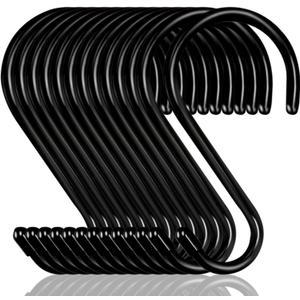 Dreecy 16 Pack S Hook for Hanging Plants, 6 Inch Large Heavy Duty S Hooks for Closet, 7 MM Thick Metal Black Rubber Coated S Shaped Hooks for Hanging Jeans Bags Cups Pot Jewelry Garden Tools