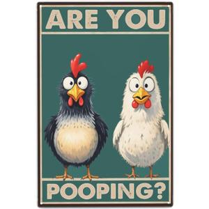 Zobiuiu Funny Cat Bathroom Wall Art Are You Pooping Vintage Bathroom Decor Poster - Retro Gothic Home Decor for Apartment or House 8x12 in (green-chicken)