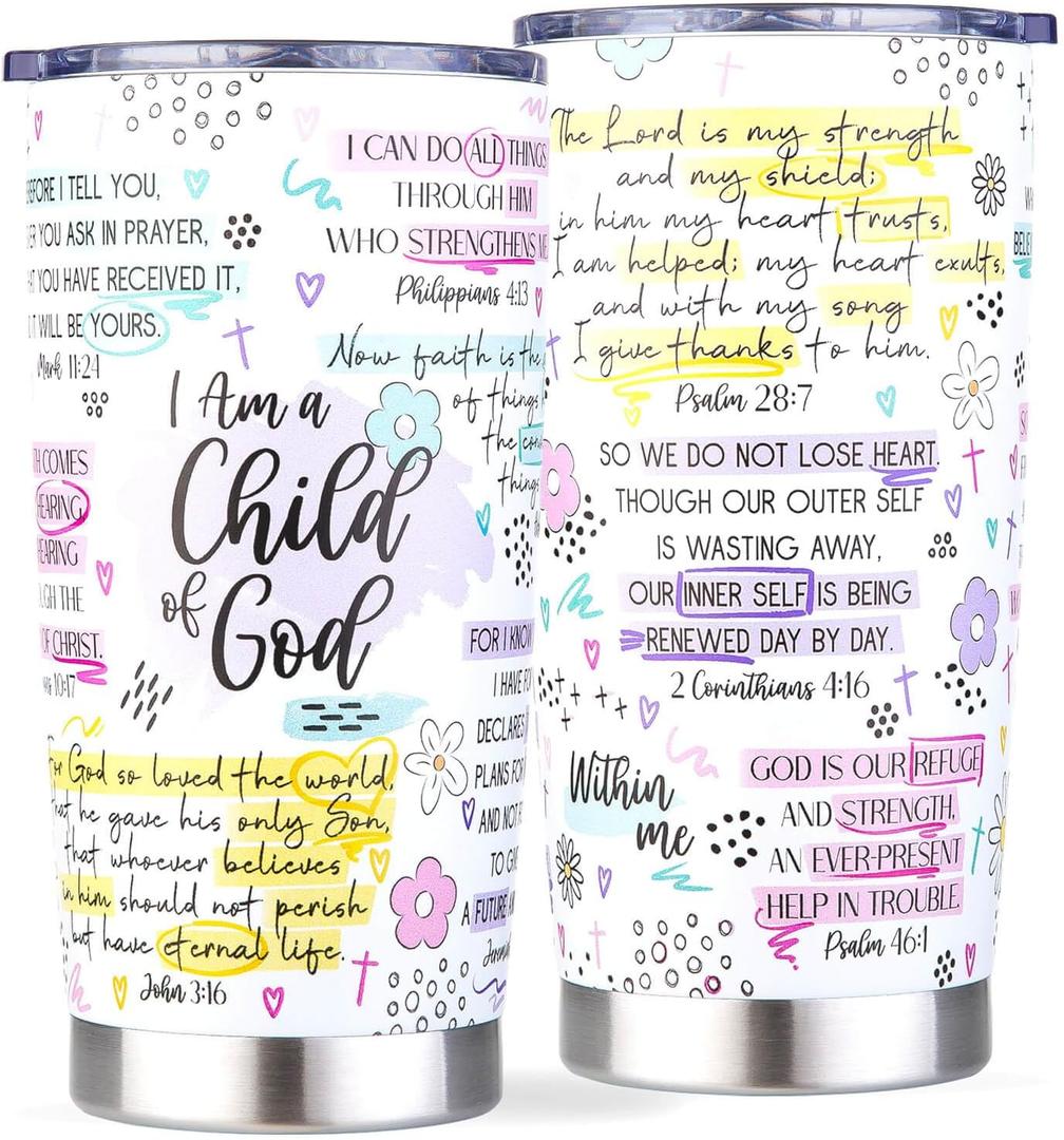 Christian Gifts for Women - Jesus Mug Tumbler for Mom Teen Girls Friend, Religious Gift for Mothers Day Birthday Baptism Christmas, Insulated Coffee Cup with Bible Verse - I Am a Child of God, 20oz