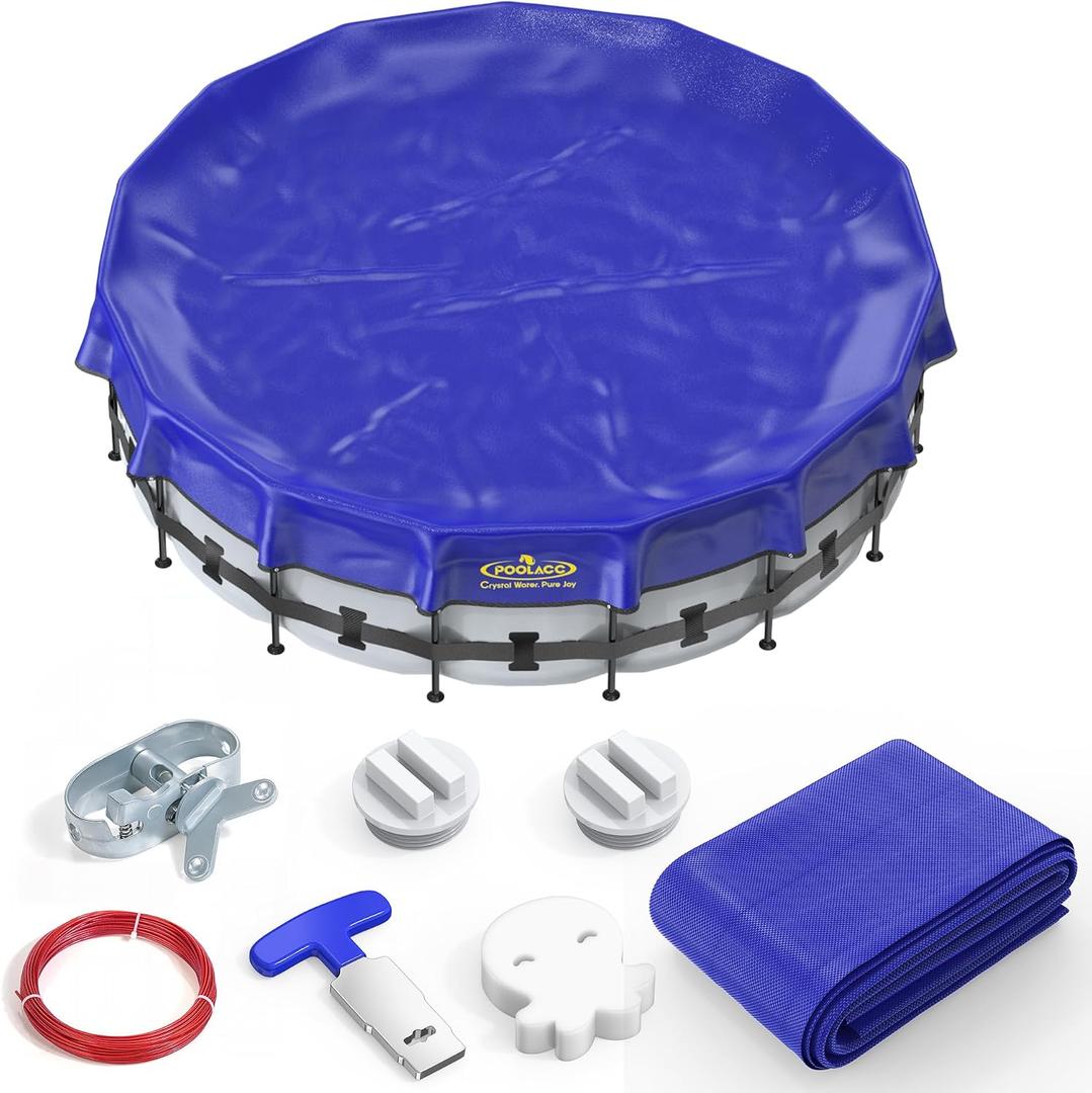 POOLACC Pool Covers for Above Ground Pools - 24 ft Round Winter Pool Cover, Extra Durable Cold- and UV-Resistant Heavy-Duty Swimming Pool Cover for Winterizing