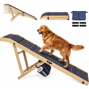 Extra Large Dog Ramp 63‘’L for High Bed, Couch & SUV – 200 Lb Heavy Duty Solid Wood Pet Ramp, 6 Adjustable Height – Portable Stable Non-Slip Steps for Medium to XL Dogs