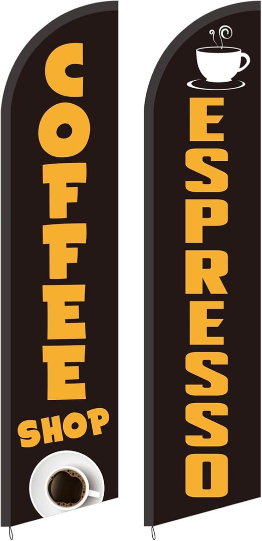 Remagr 2 Pack Coffee Espresso Feather Flags Cafe Feather Swooper Banner 2.5 x 12 ft Tall Heavy Duty Coffee Espresso Shop Advertising Market Sign Weatherproof Outdoor Business Flag Only (Fashionable)