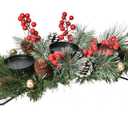 Lvydec Christmas Candle Holder Centerpiece - Pine Cones and Red Berry Table Centerpiece with 3 Candle Holders for Festival Table Home Decoration