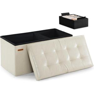 HAUSFRAU Ottoman with Storage Bench Folding Foot Rest Stool Ivory
31.5", Flip Lid, Small Upholstered Foldable Footrest Footstool, Bedroom Bench, Living Room Dorm Ottoman, Faux Leather