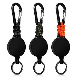 Retractable Keychain 3 Pack Heavy Duty Carabiner Badge Holder Extendable Reel ID Badge Holders Retractable for Keys Ring with 60 cm Steel Cord and Lanyard (Black+Orange+Green)