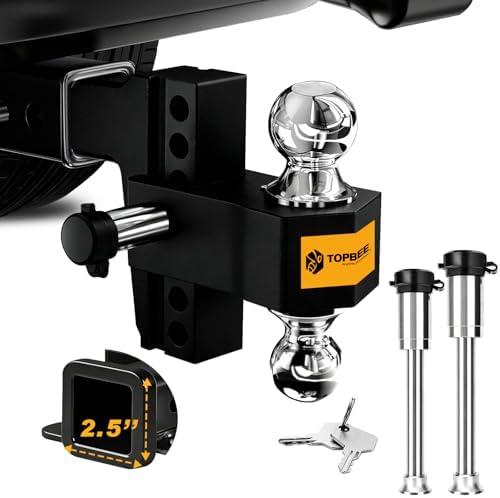 TOPBEE Adjustable Trailer Hitch, Drop Hitch, Tow Hitch Fits 2.5-inch Receiver, 6-inch Drop, 2 and 2-5/16 inch Balls, 18,500 LB,Solid Tube Hitch with Anti-Theft Pin, Black