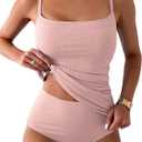 Eomenie Women's Swimsuit Tankini Tummy Control Bathing Suits Two Piece Full Coverage Slim Swim Suits with High Waisted Bottom (Large, Pink-ribbed)