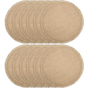FunWheat Burlap Round Braided Placemats Set of 12 for Dining Tables 15 Inch Heat Resistant Jute Table Mats Farmhouse Woven Fabric Natural Place mats for Decoration (Twine Circle)