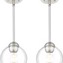 Emak 2 Pack Brushed Nickel Pendant Light Fixtures, 7 Inch Globe Pendant Lights with Clear Glass Shade, 1-Light Hanging Lights for Kitchen Island, Bathroom, Dining Room, PL119-BN-2PK