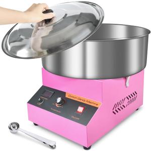 Cotton Candy Machine Commercial, Ajgvq Upgraded 1000W Efficiently Cotton Candy Maker with Stainless Steel Bowl, Bowl Cover, Sugar Scoop, Easy & Safe to Use, Candy Floss Maker for Home, Party, Festival (Pink)