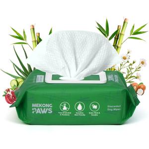 Unscented Pet Grooming Wipes - Natural Bamboo Fiber - Cleansing Wipes for Dog & Cat - Soft & Caring for Sensitive Skin - Durable & Tear Resistant for Paw, Coat & Bum Freshening - 100 Count