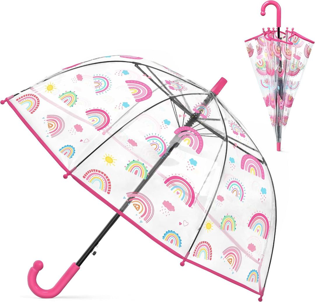 Kids Clear Bubble Umbrella for Toddler Girls(Boho Rainbow), 27.6 inches